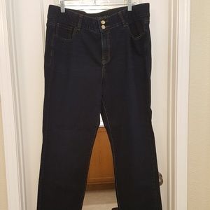 Dark rise straight leg jeans